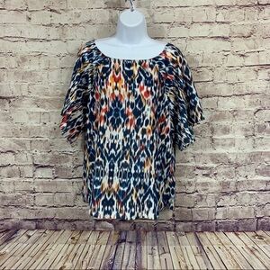 Beach Lunch Lounge Blue Ikat Print Top